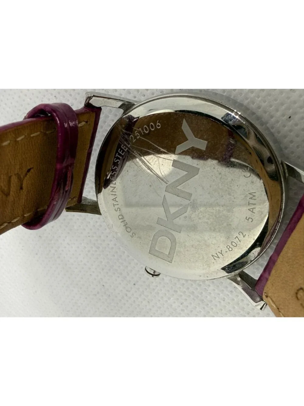 DKNY NY-8072 Ladies Watch Silver-Tone Dial Purple Crocodile Leather Strap